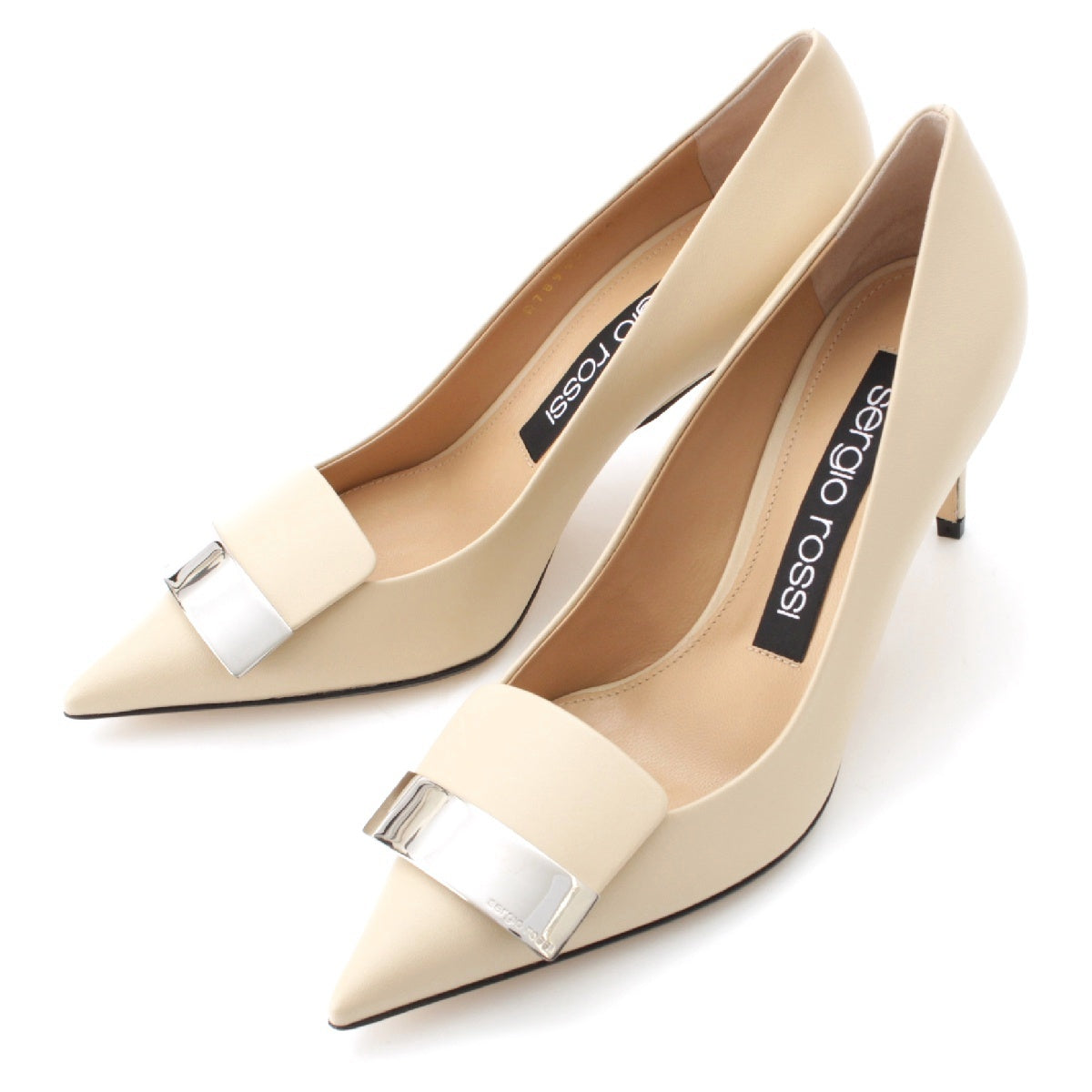 Sergio Rossi SR1 leather Pointed toe heel pumps A78950-MAGN05-9180-110 Ivory 36 1/2