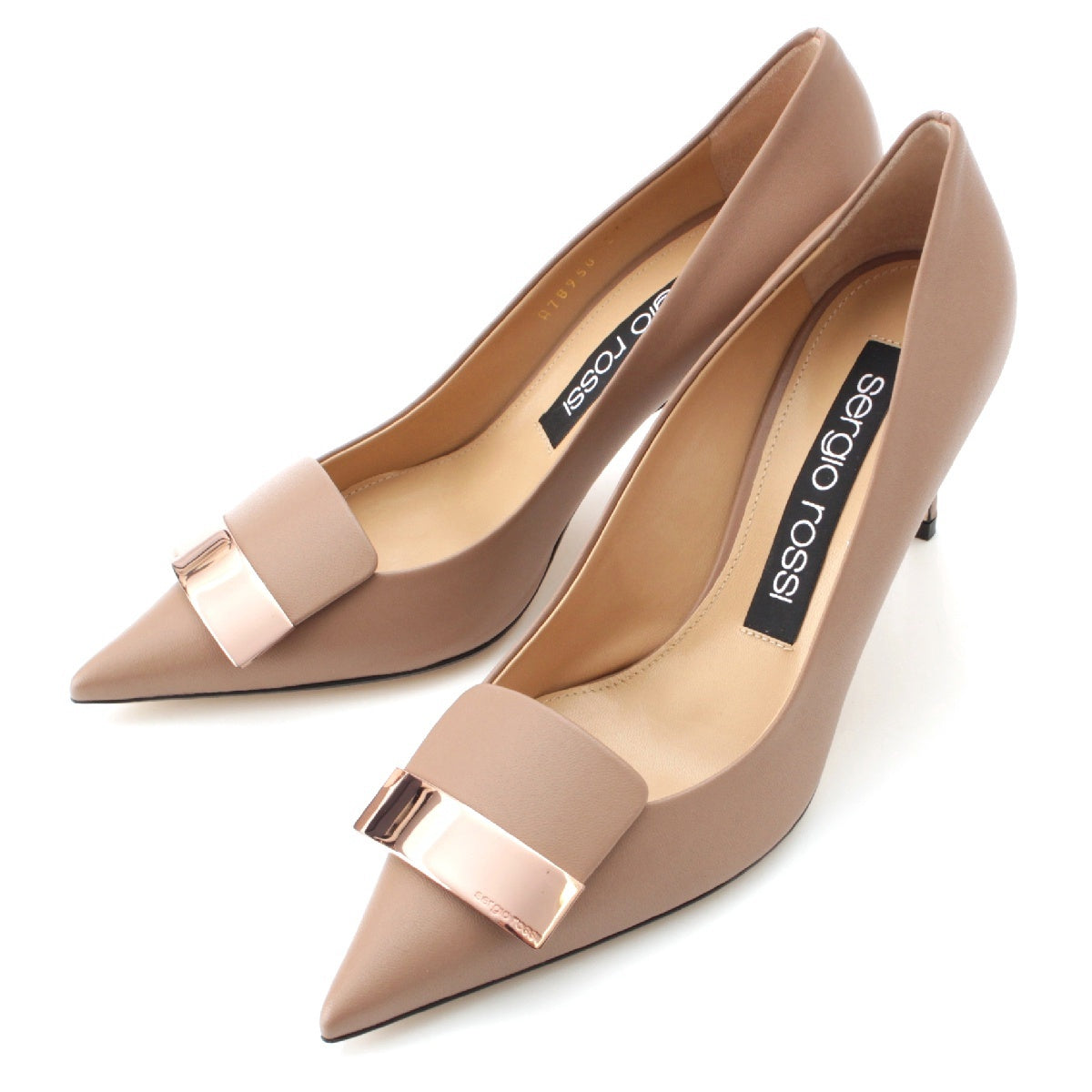 Sergio Rossi SR1 leather Pointed toe heel pumps A78950-MAGN05-5755-110 pink beige 37 1/2