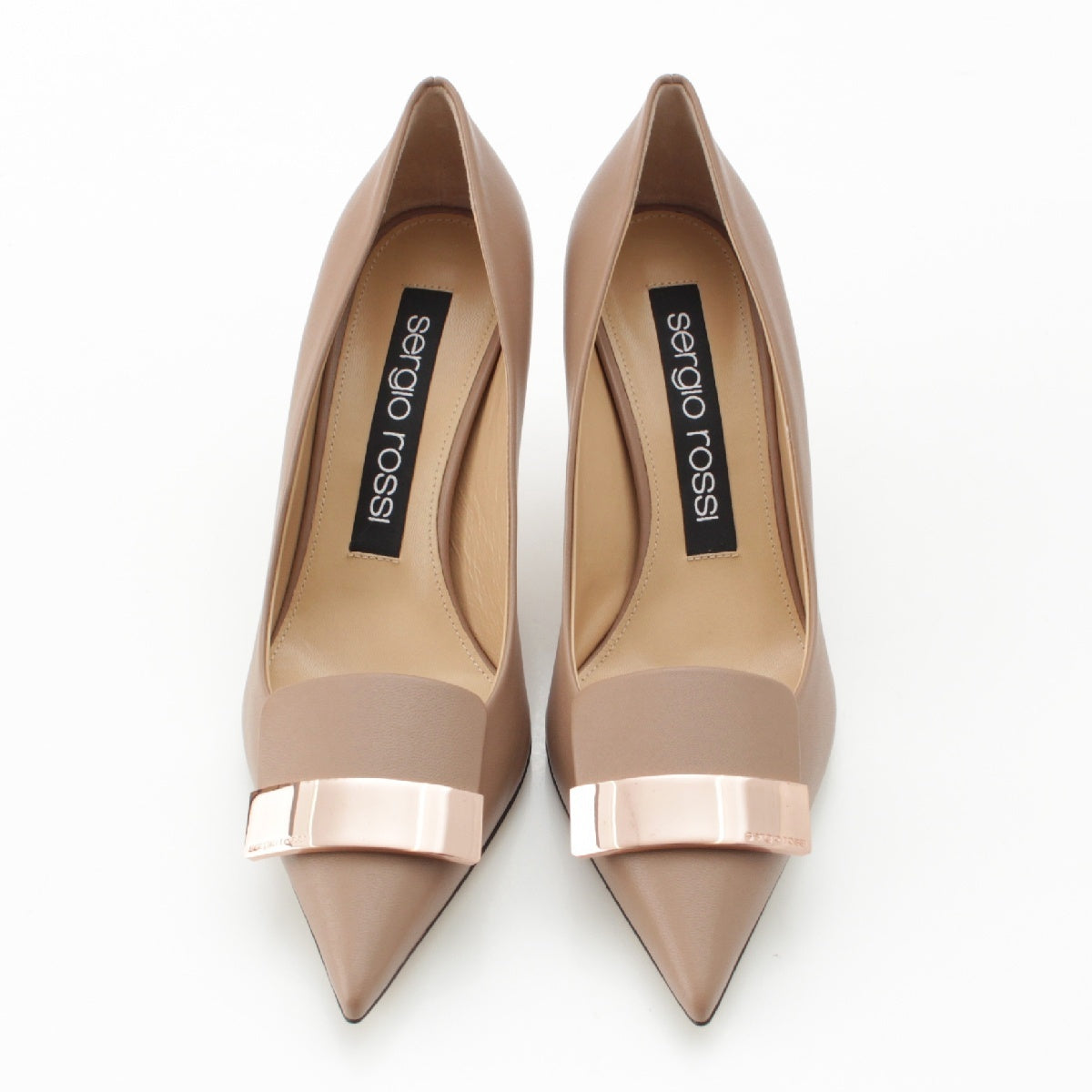 Sergio Rossi SR1 leather Pointed toe heel pumps A78950-MAGN05-5755-110 pink beige 37 1/2