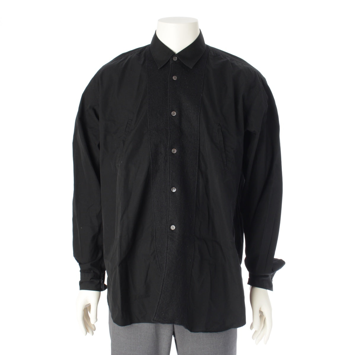 COMME des GARCONS SHIRT Cotton wool Embroidered tag, front panel Long sleeve shirt Tops Samples FW01053A black M
