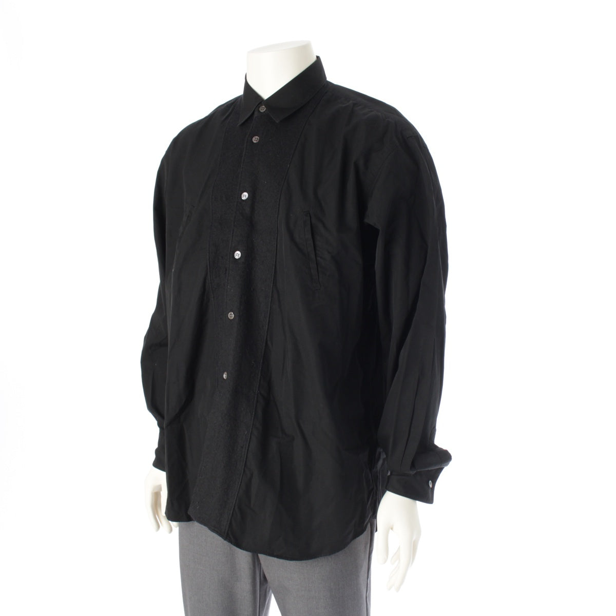 COMME des GARCONS SHIRT Cotton wool Embroidered tag, front panel Long sleeve shirt Tops Samples FW01053A black M