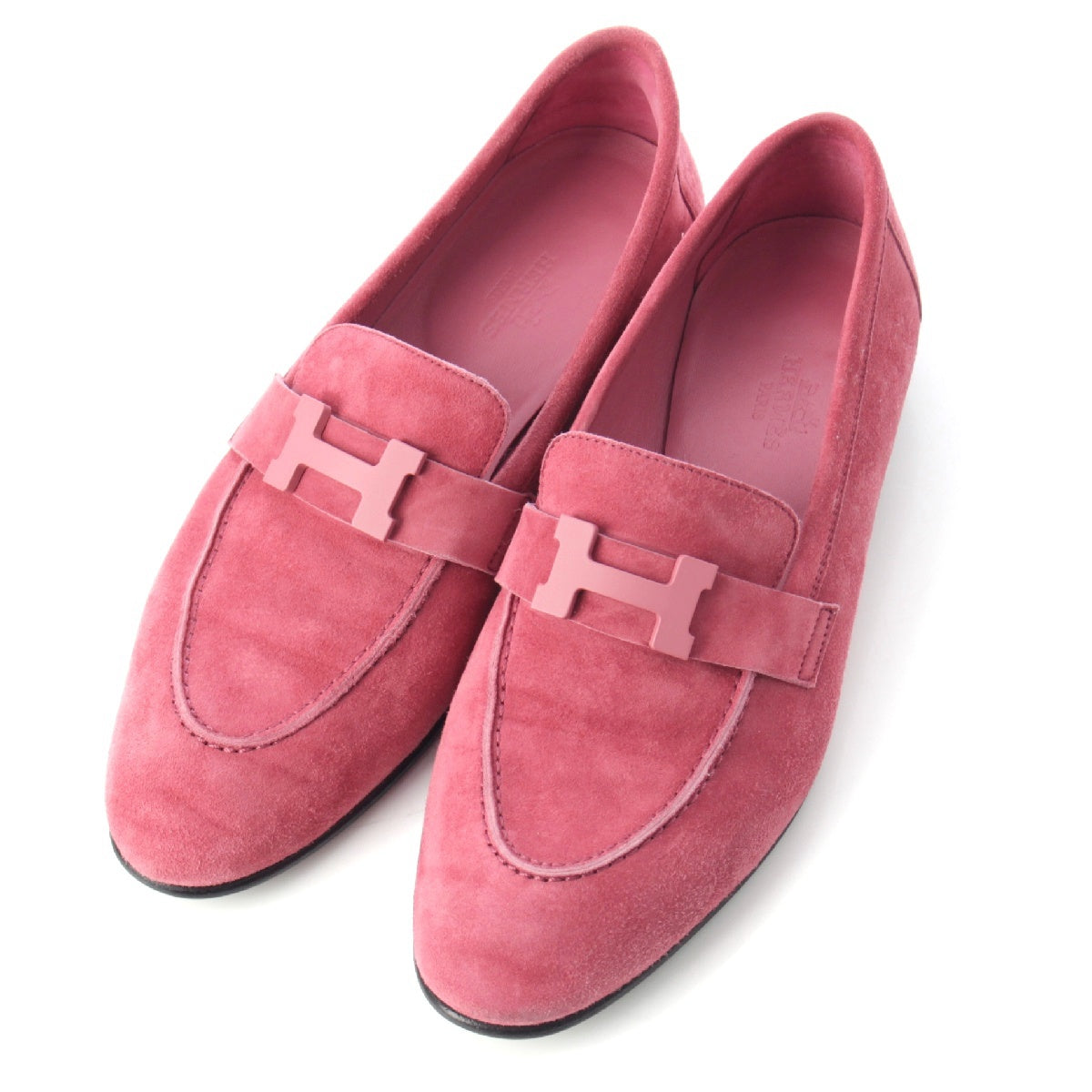 HERMES suede Paris Moccasin H logo loafers shoes Pink rose 37