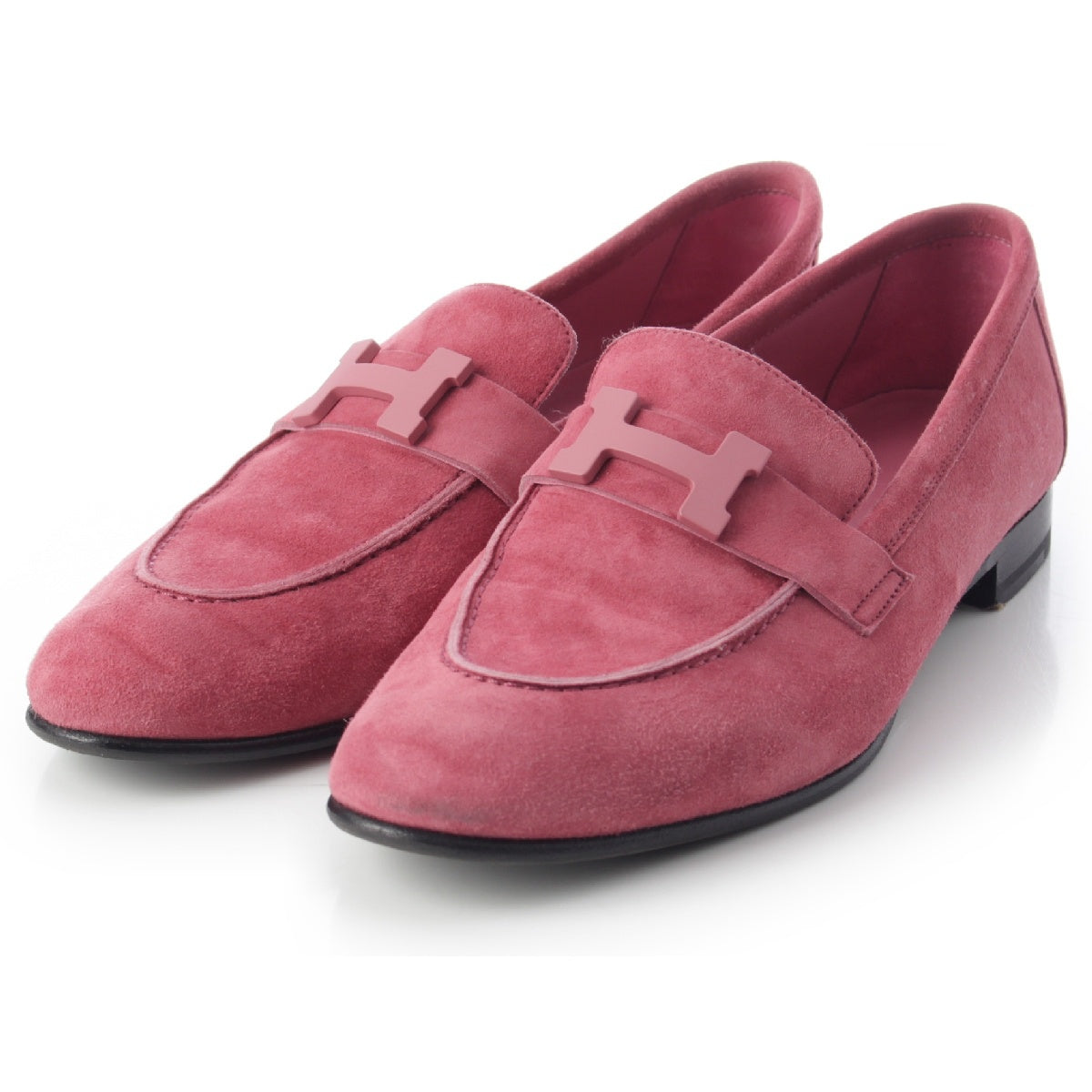 HERMES suede Paris Moccasin H logo loafers shoes Pink rose 37