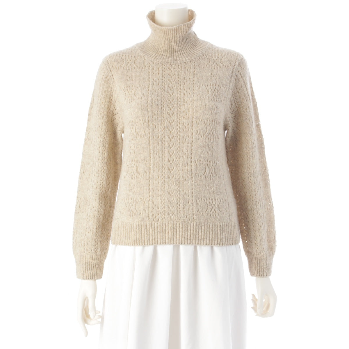 CELINE 24 years Edith Reman wool Triomphe print punched turtleneck knit Sweater tops 2ADIG907Z.01ON beige S