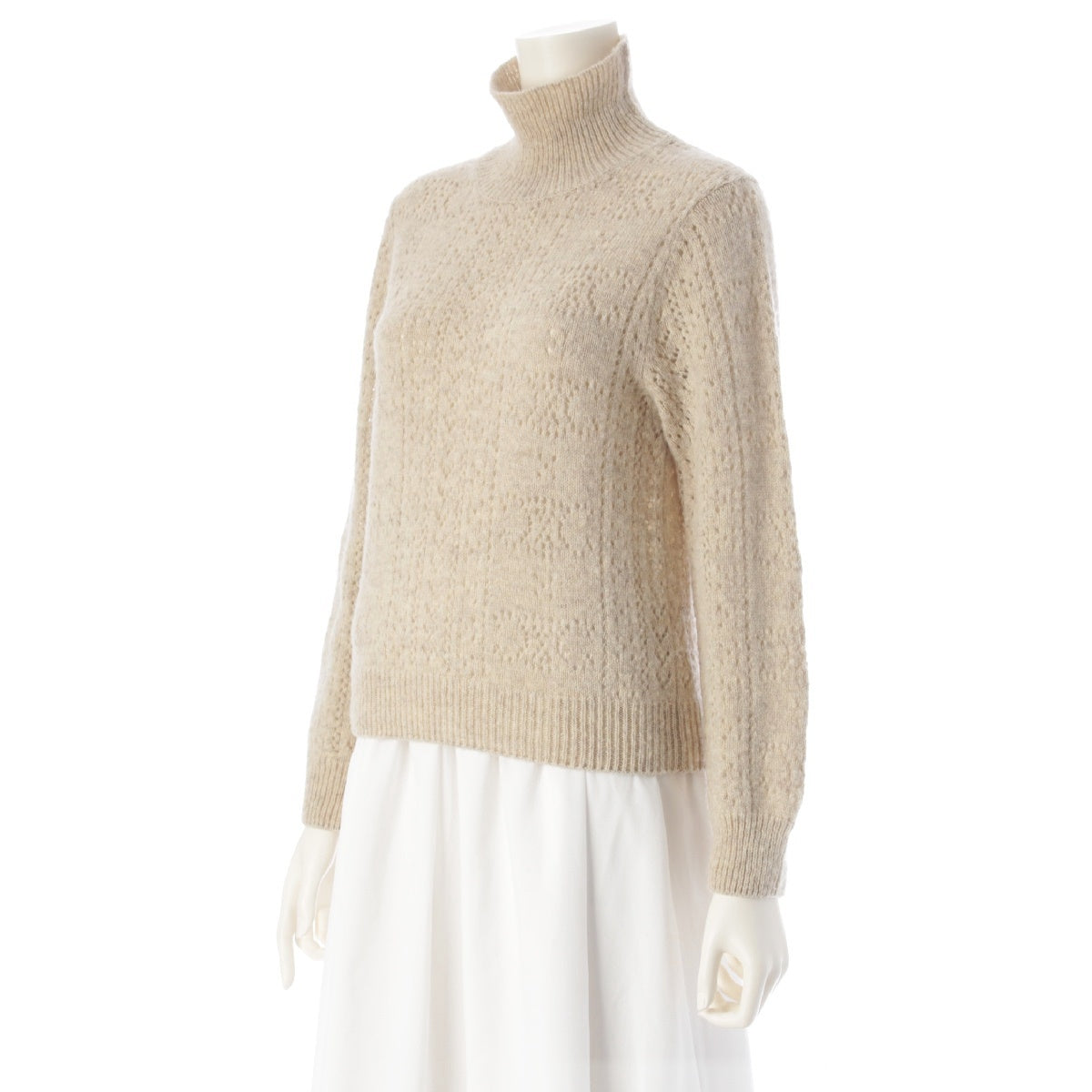 CELINE 24 years Edith Reman wool Triomphe print punched turtleneck knit Sweater tops 2ADIG907Z.01ON beige S