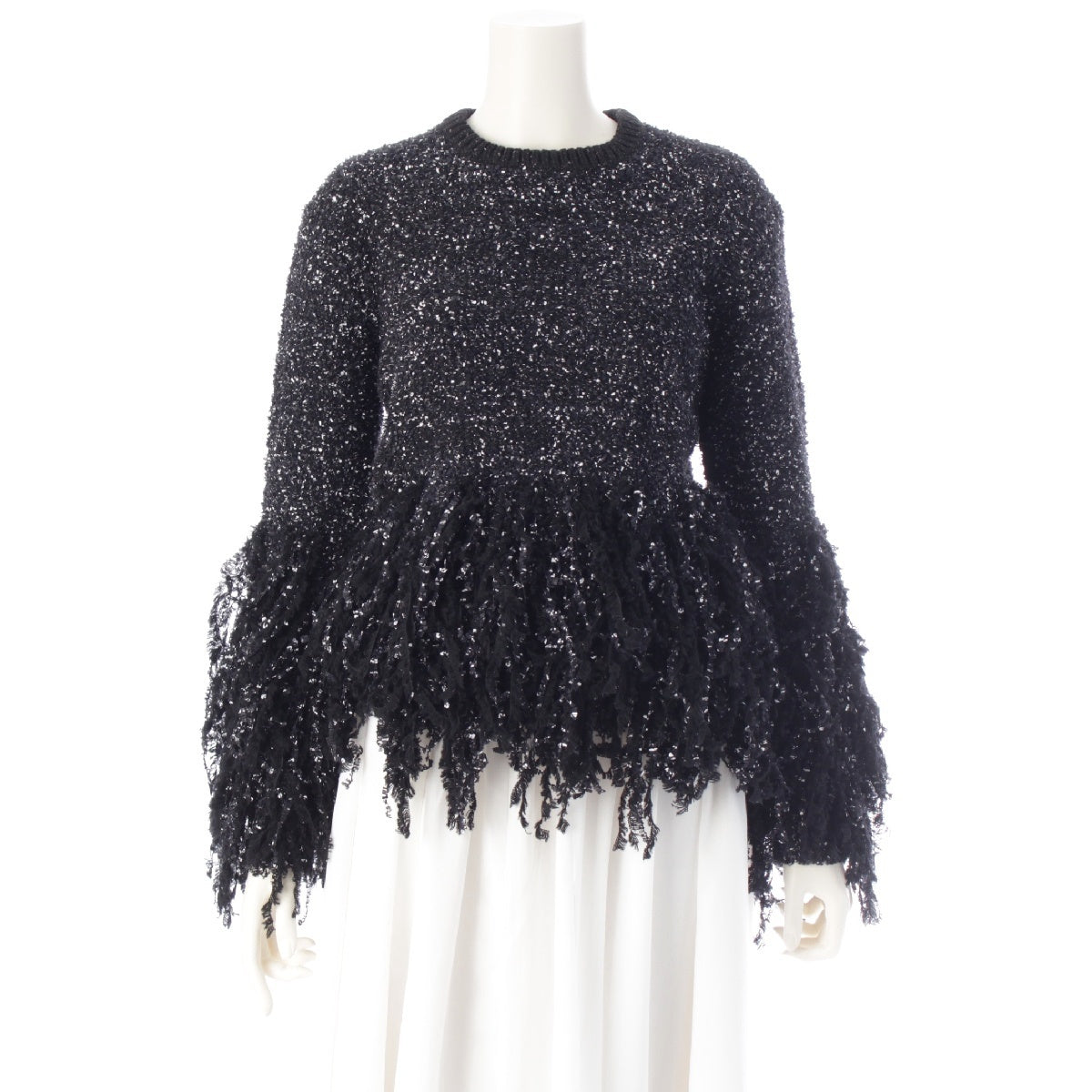 Drawer Nylon wool cotton blend 1.5G Fringe Volume Low Gauge knit Black melange glitter top 6513-106-0941 Black x silver