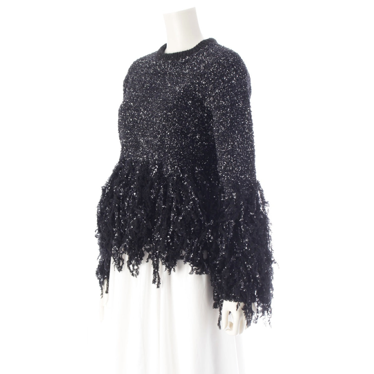 Drawer Nylon wool cotton blend 1.5G Fringe Volume Low Gauge knit Black melange glitter top 6513-106-0941 Black x silver