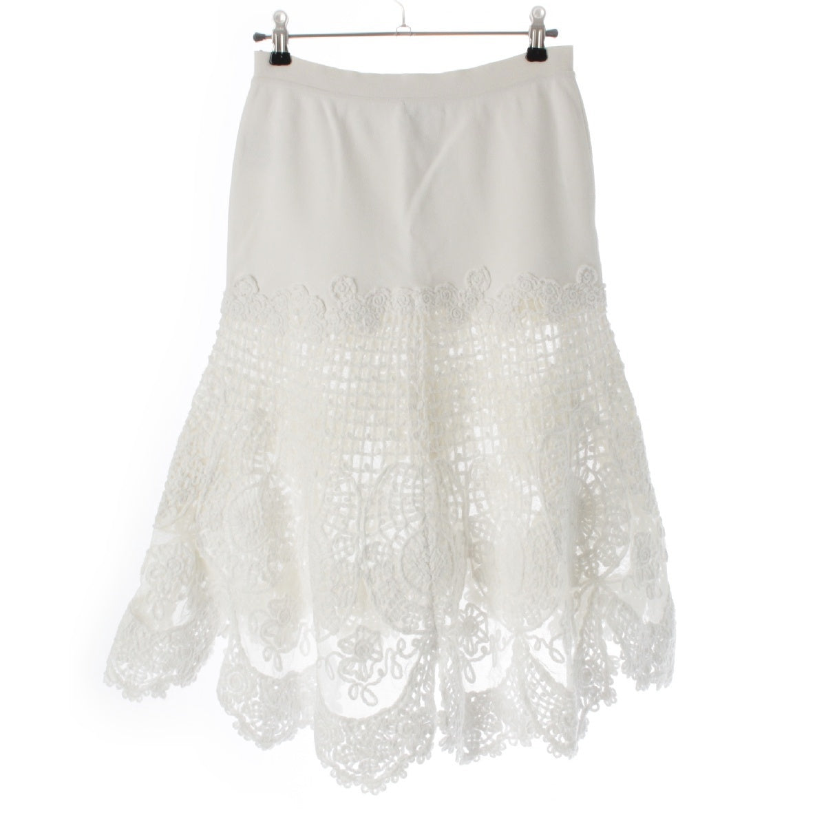 CHANEL 05P Logo knit lace flare skirt P25946 white 38