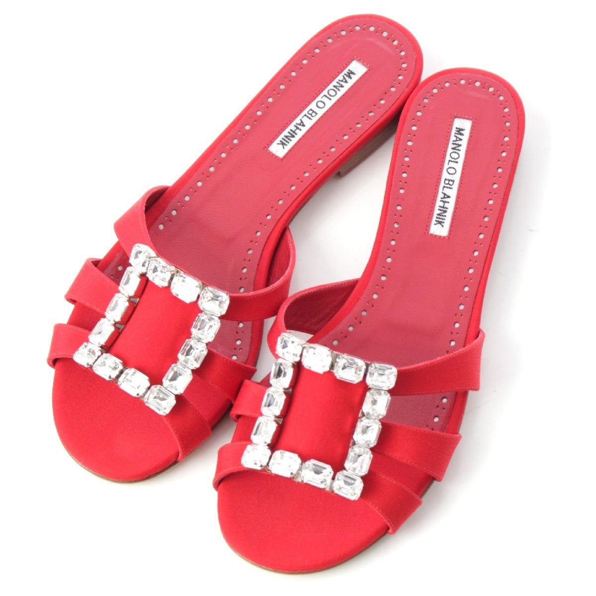 MANOLO BLAHNIK ILUNAFLAT Jewel Buckle Flat Mule Sandals 120-0936-0004 Red 39 1/2