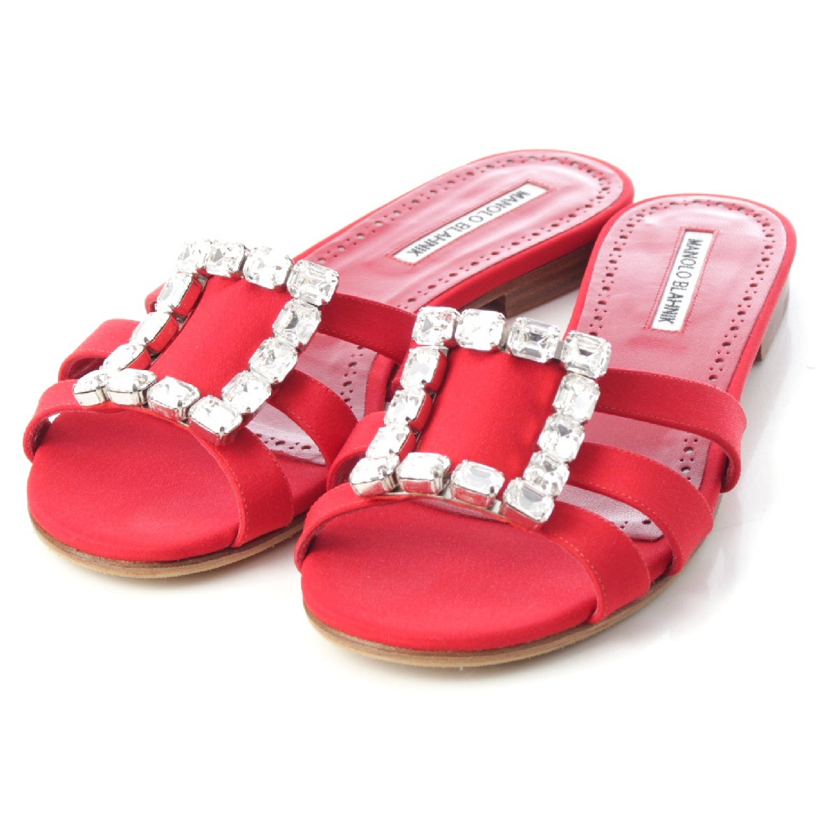 MANOLO BLAHNIK ILUNAFLAT Jewel Buckle Flat Mule Sandals 120-0936-0004 Red 39 1/2