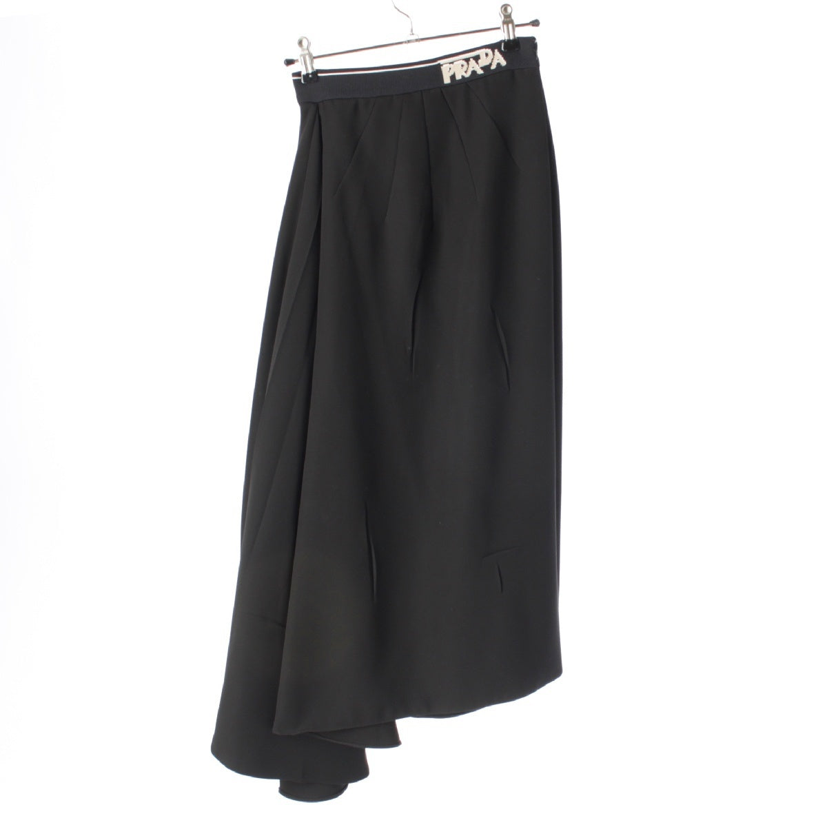 PRADA Asymmetrical waist logo Pleated skirt Bottoms black