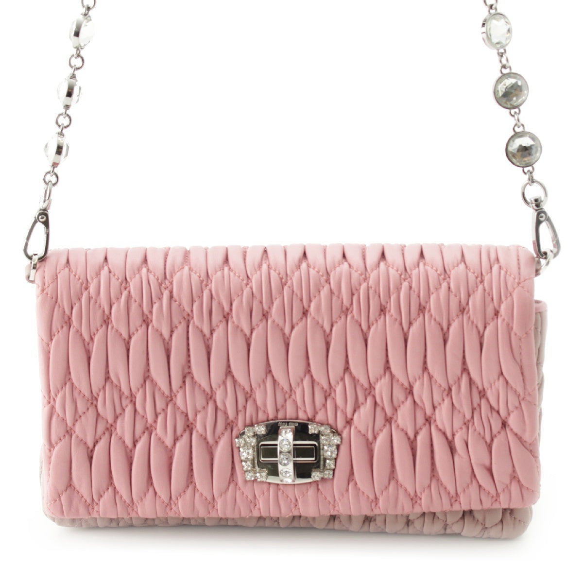 MIUMIU sheepskin leather Nappa Crystal 2WAY Shoulder Bag 5BH012 Pink SilverMetal