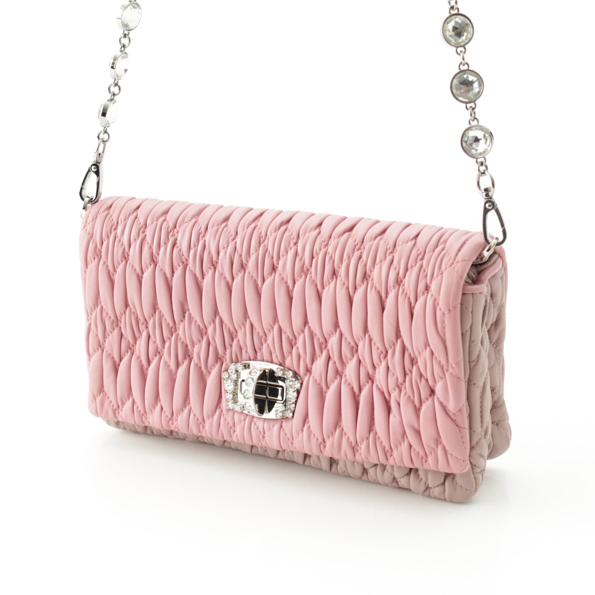 MIUMIU sheepskin leather Nappa Crystal 2WAY Shoulder Bag 5BH012 Pink SilverMetal