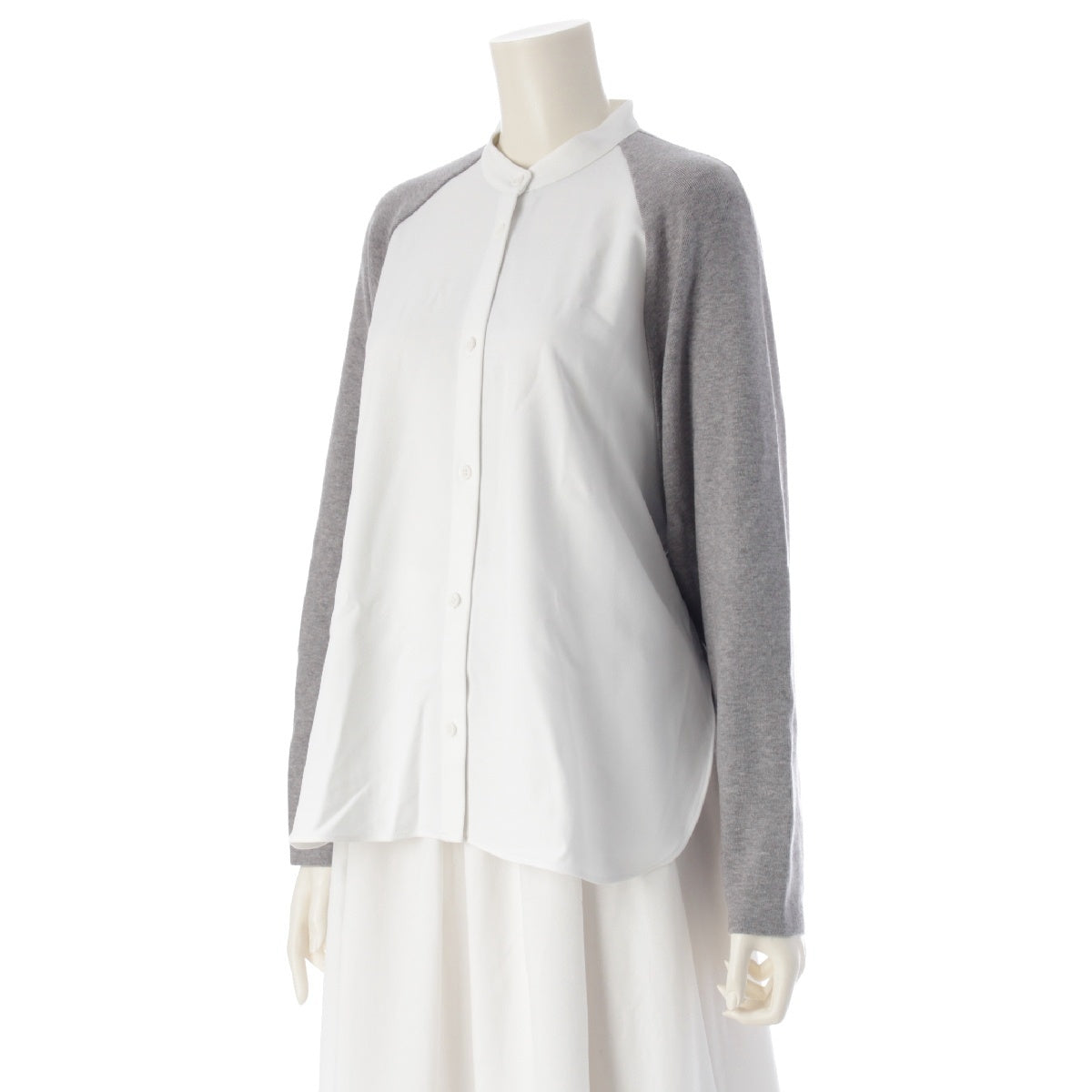 ADORE 23 years Nylon Docking Twill Long Sleeve No Collar blouse Knit Top 531‐3210028 Gray white 38