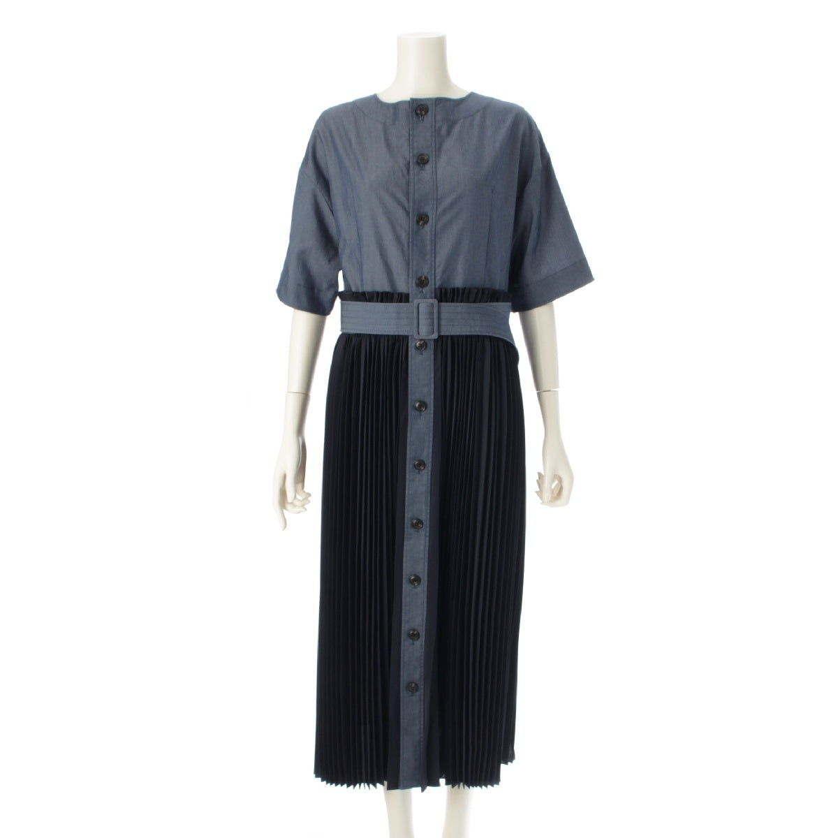 ADORE 23 years Pleated Docking Belt Long one piece dress 531‐3140330 Blue navy 38