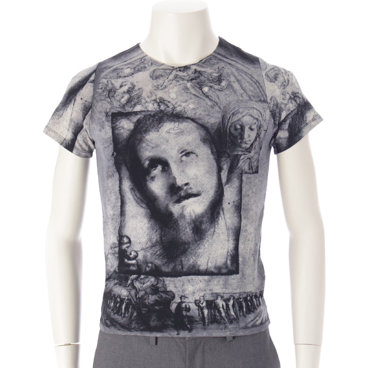 JEAN-PAUL GAULTIER Classic Classic Jesus Christ Mary All-over Print Power Net Long sleeve shirt T-shirt White black