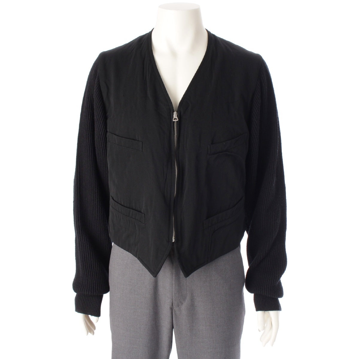 Y’s for men Wool gabardine Vintage sleeve switching short length Blouson Knit Sleeve Jacket Outerwear MV-Y05-100 black L