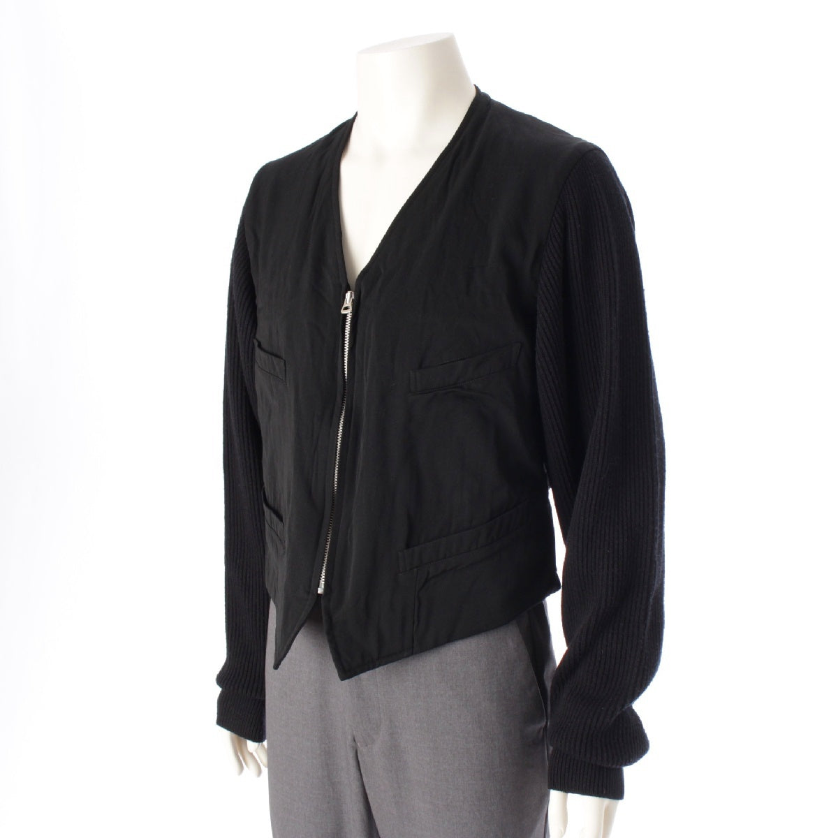 Y’s for men Wool gabardine Vintage sleeve switching short length Blouson Knit Sleeve Jacket Outerwear MV-Y05-100 black L