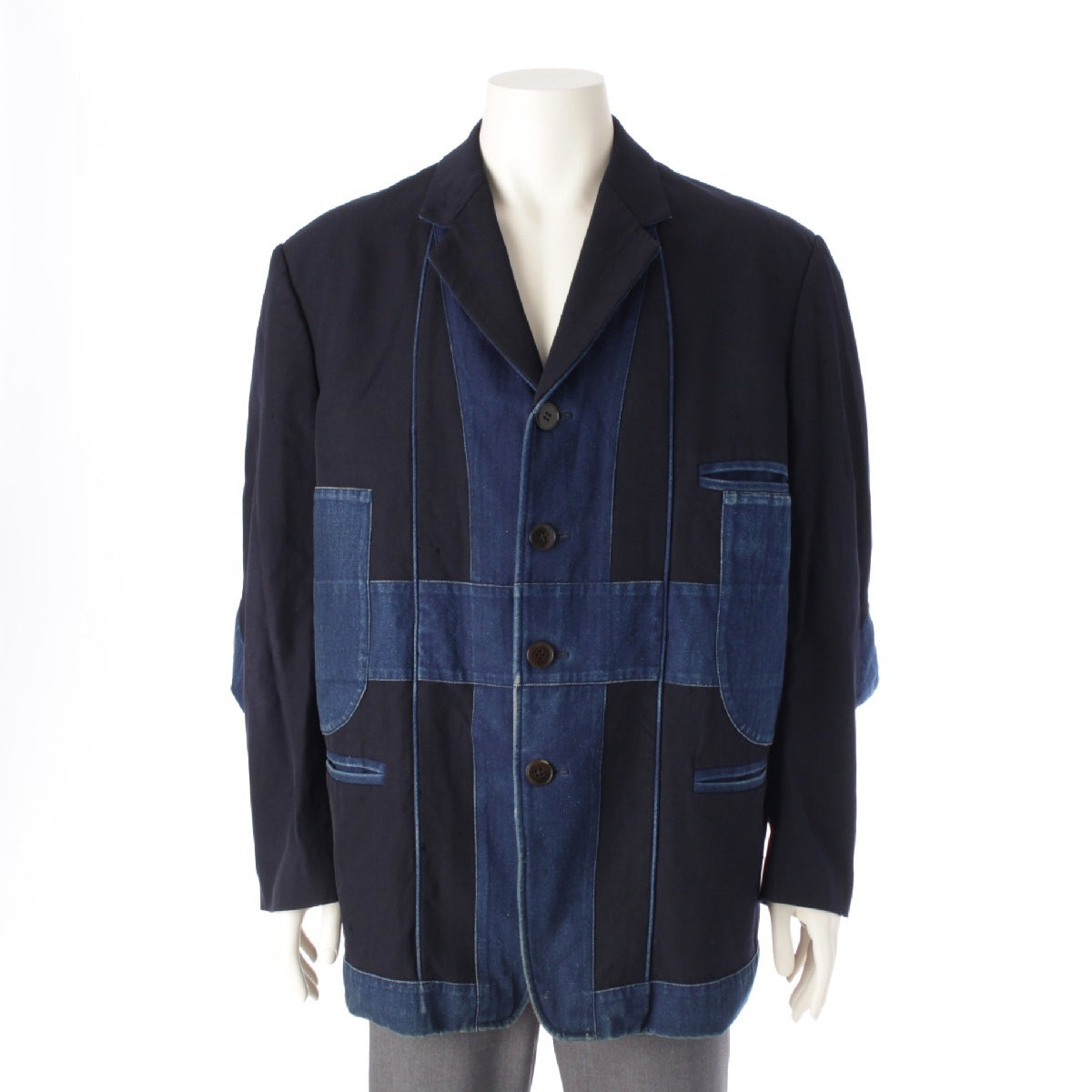 Yohji Yamamoto POUR HOMME wool cotton Vintage denim oversized tailored jacket Indigo dyeing HG-J46-801 blue-black S