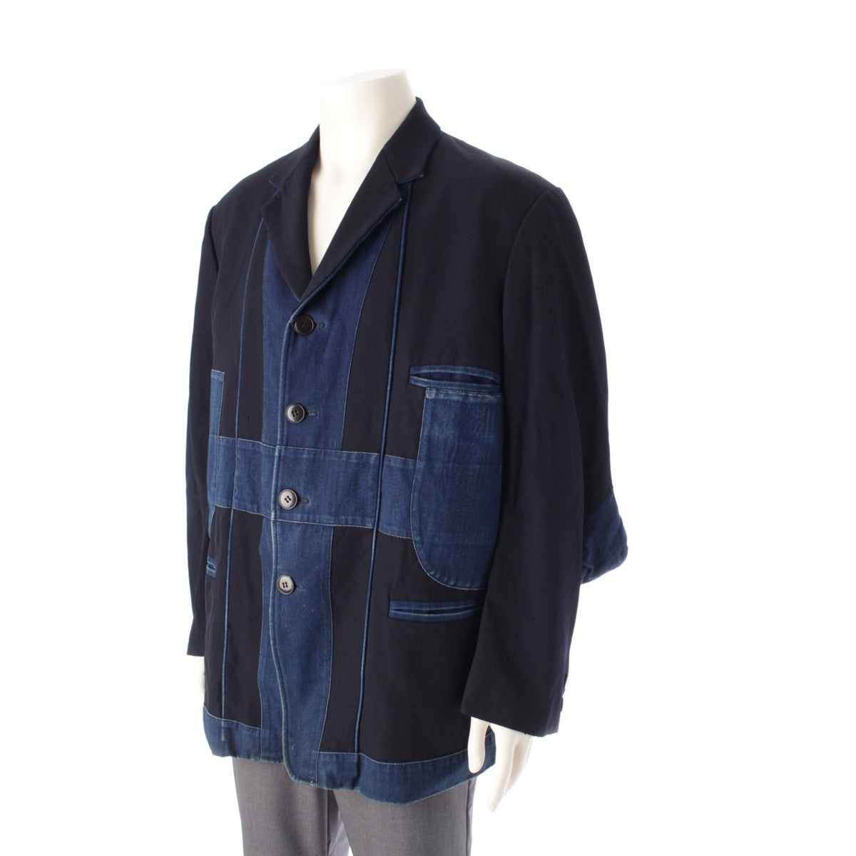 Yohji Yamamoto POUR HOMME wool cotton Vintage denim oversized tailored jacket Indigo dyeing HG-J46-801 blue-black S
