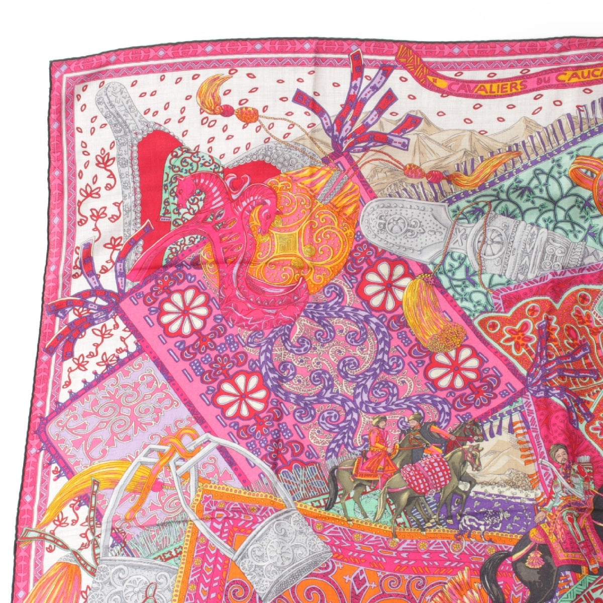 HERMES Caléjean 140 cashmere silk Cavaliers du Caucase, Large scarf Stall shawl pink