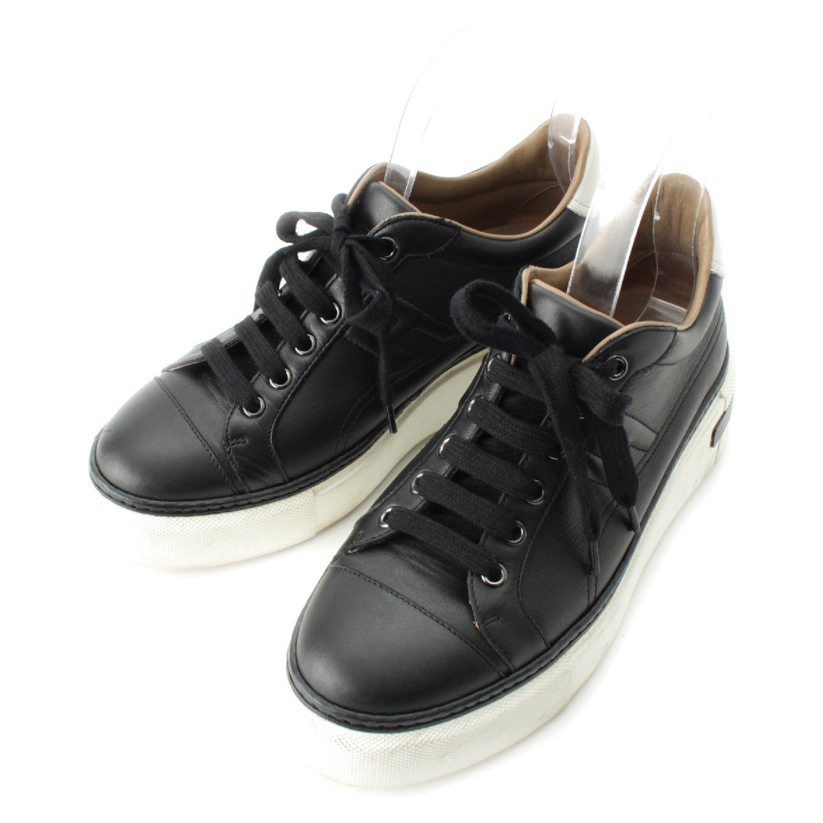 HERMES Polo leather H logo low cut sneakers shoes black 37