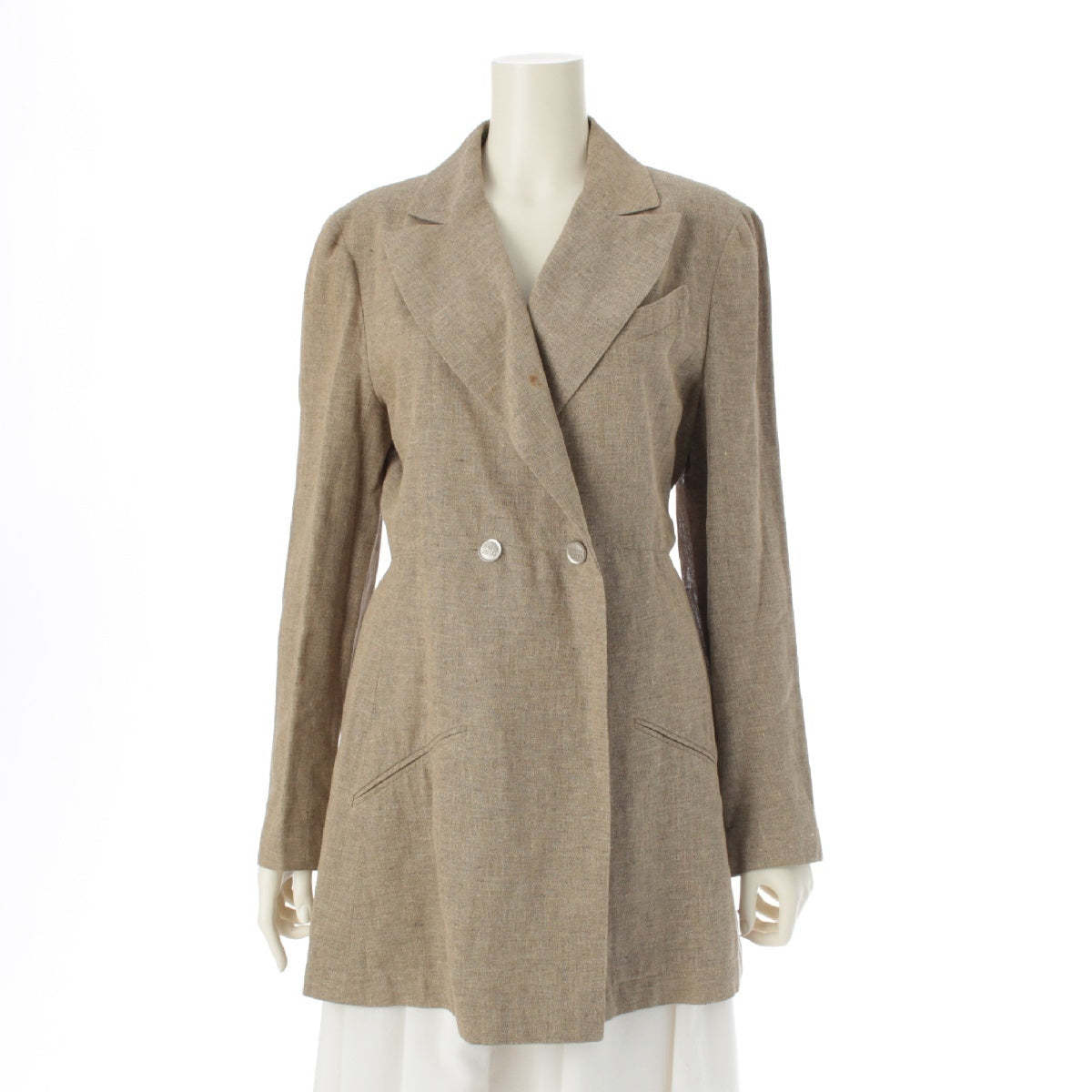 CHANEL 98P linen Vintage double-breasted tailored jacket P10911 beige 40