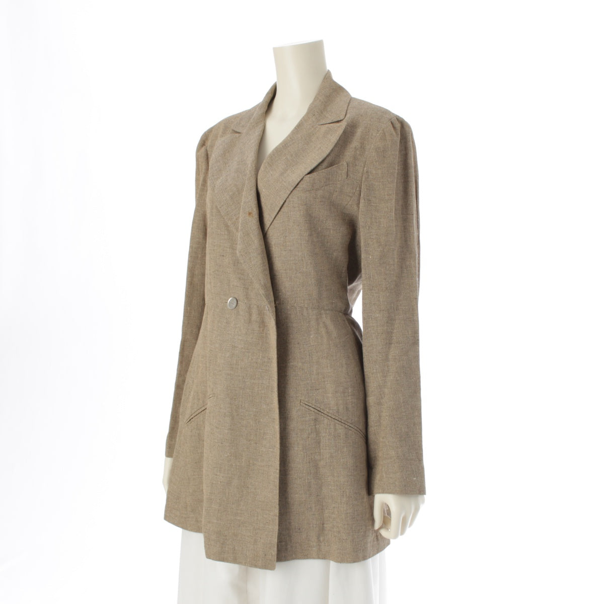 CHANEL 98P linen Vintage double-breasted tailored jacket P10911 beige 40