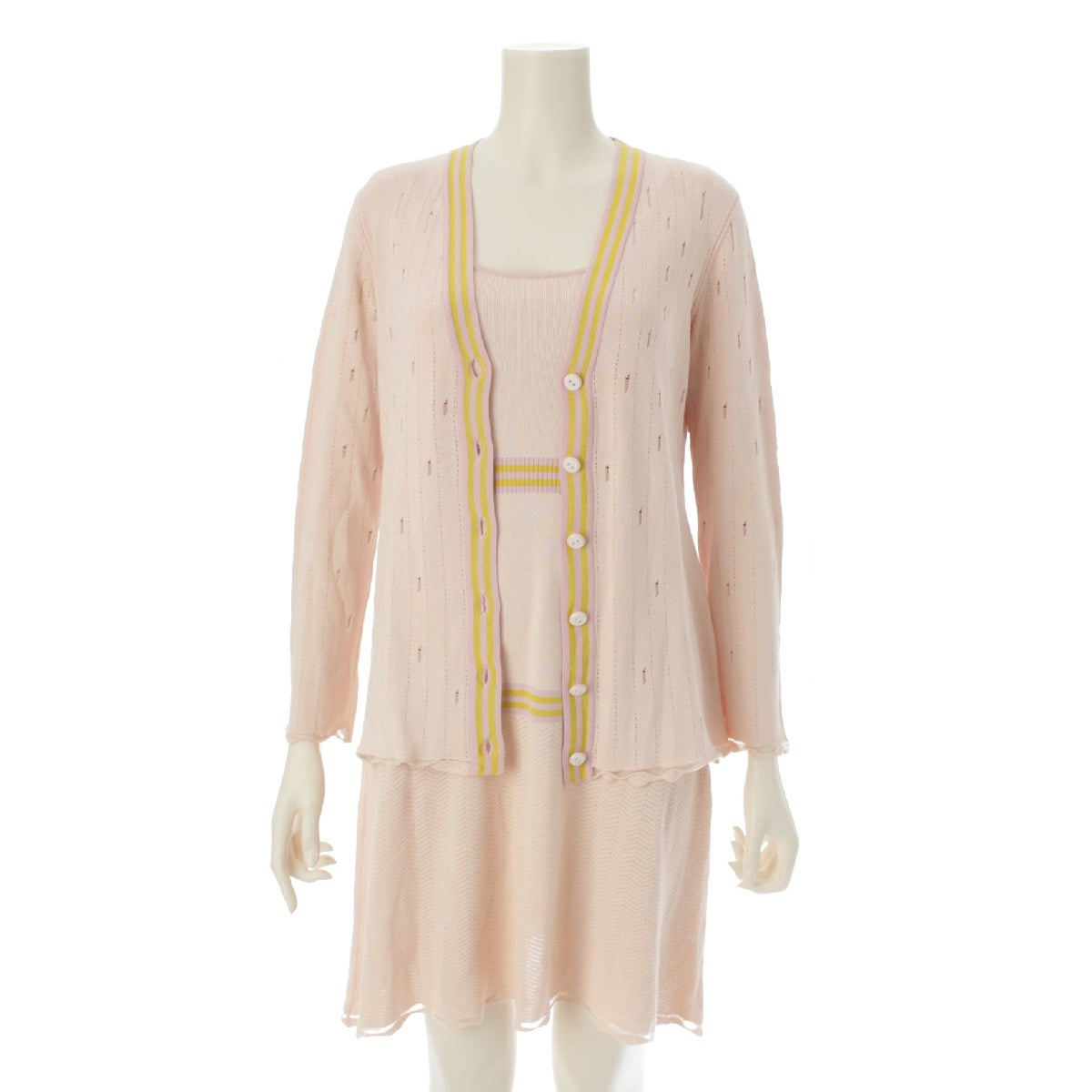 CHANEL 04C Cardigan Sleeveless Dress ensemble setup P22549 P22548 pink 40