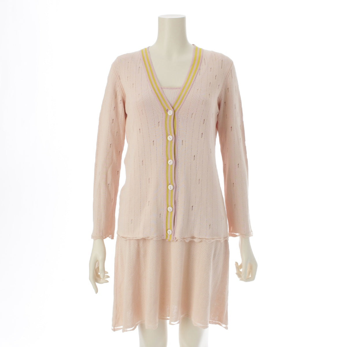 CHANEL 04C Cardigan Sleeveless Dress ensemble setup P22549 P22548 pink 40