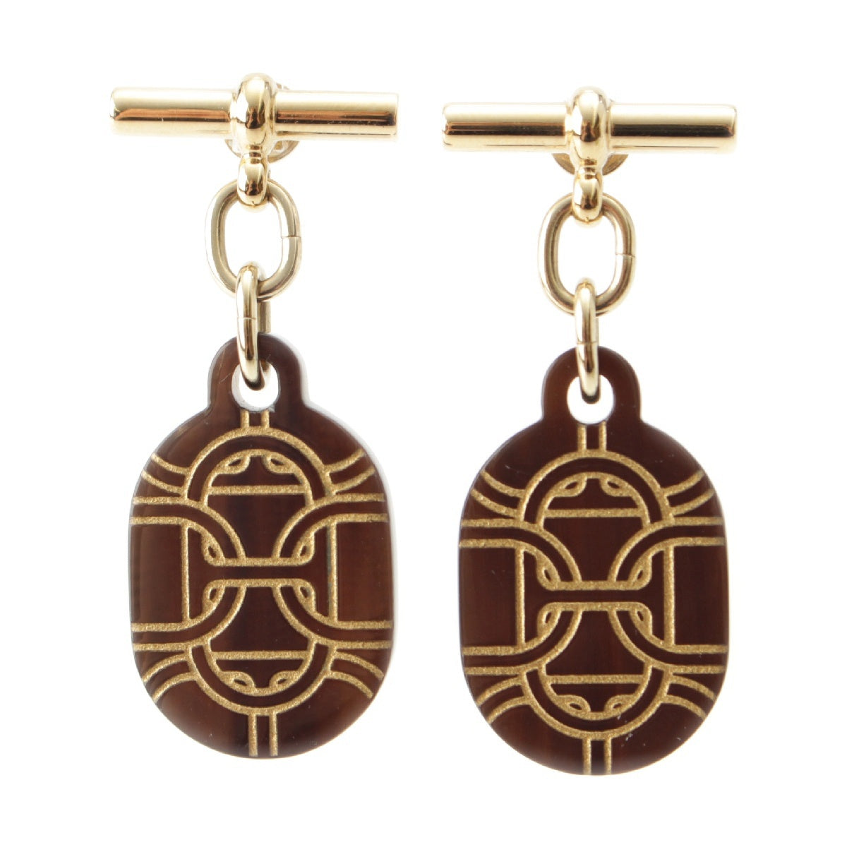 HERMES Chaine d'Ancre Buffalo Horn Pierce Gold x Brown