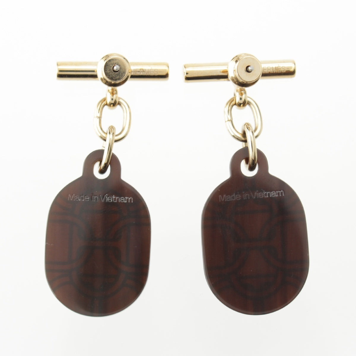 HERMES Chaine d'Ancre Buffalo Horn Pierce Gold x Brown