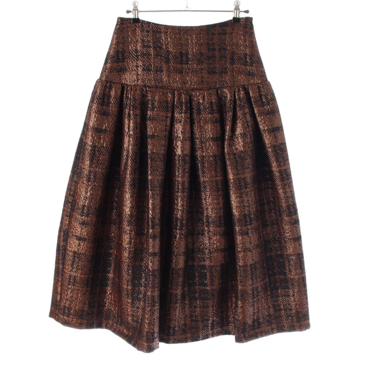 Drawer 24AW WINTTER1 nylon silk Glitter Check Jacquard Shiny Flare skirt 6524-299-1833 Orange black 36