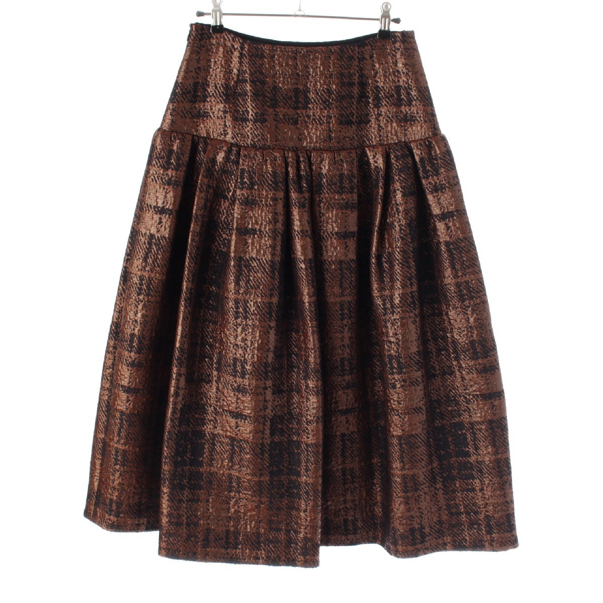 Drawer 24AW WINTTER1 nylon silk Glitter Check Jacquard Shiny Flare skirt 6524-299-1833 Orange black 36