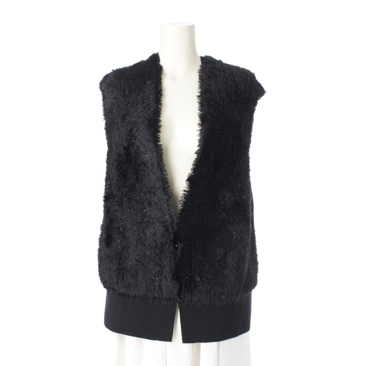 Drawer 24 years PRE2 silk Milano fringe ribbed knit sleeveless Best Cardigans Tops Gilets 6515-299-0628 black