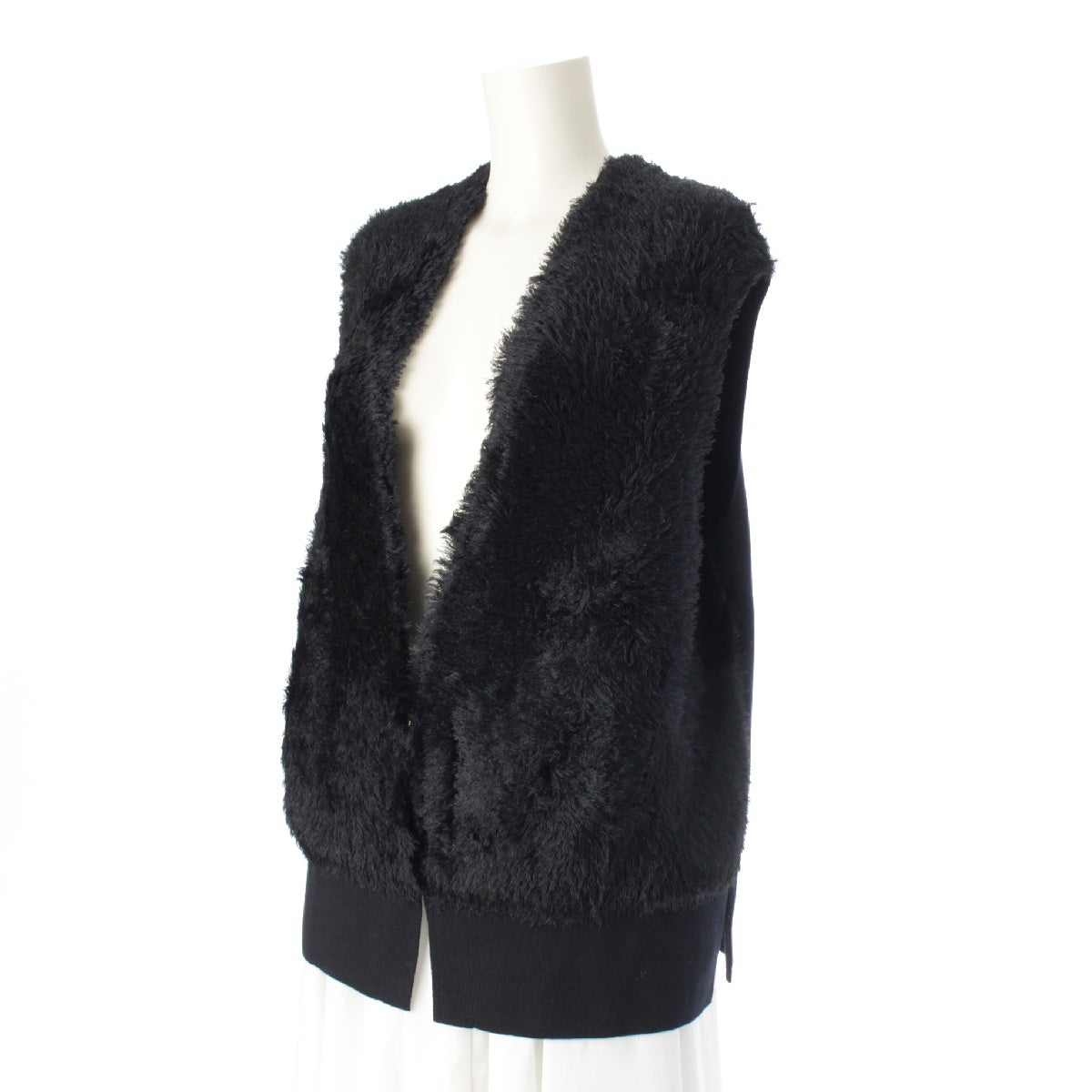 Drawer 24 years PRE2 silk Milano fringe ribbed knit sleeveless Best Cardigans Tops Gilets 6515-299-0628 black