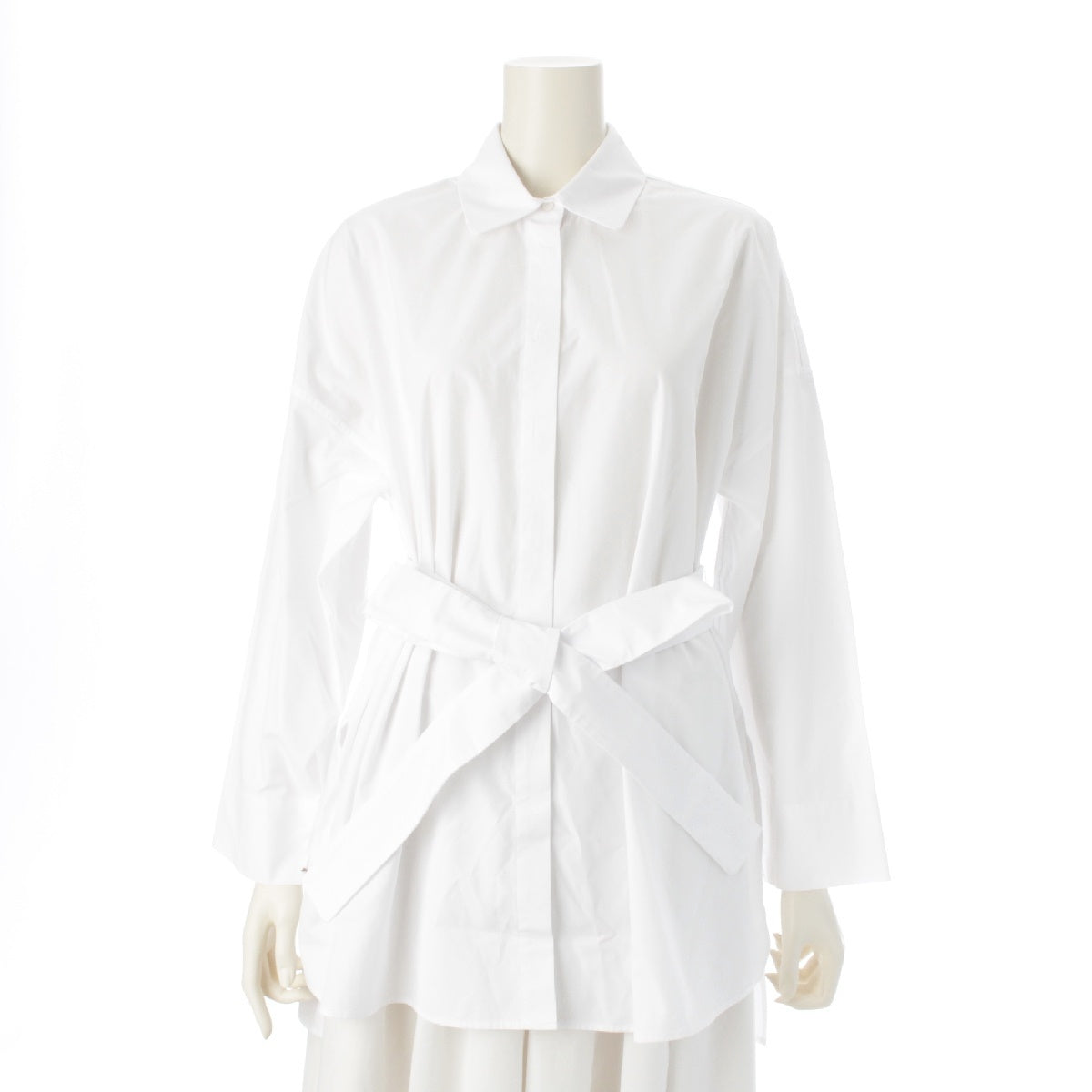 S Max Mara 24Stainless Steel TEA cotton Logo Belted blouse Shirt tops 2419190136 white 36