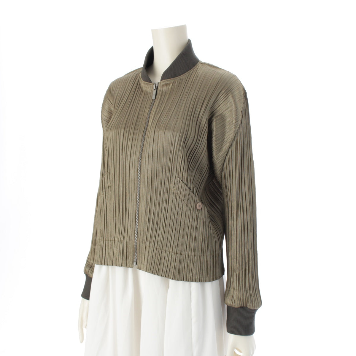 PLEATS PLEASE ISSEY  17 years polyester MA-1 Blouson Jacket tops PP73‐JC771 khaki 3