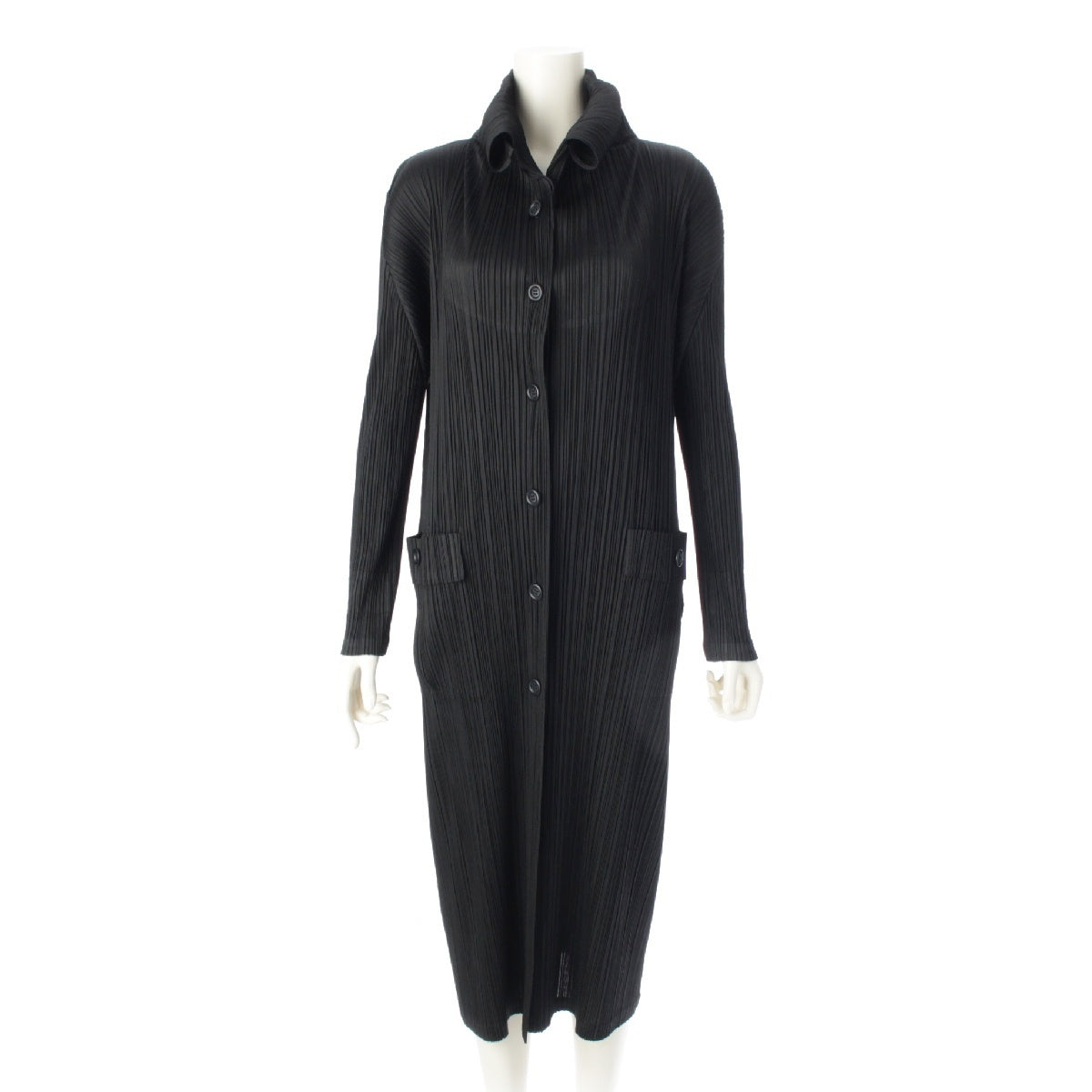 PLEATS PLEASE ISSEY  17 years front button shirt one piece Coats Long Cardigans PP71‐JA106 black 3