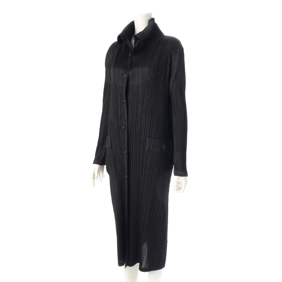PLEATS PLEASE ISSEY  17 years front button shirt one piece Coats Long Cardigans PP71‐JA106 black 3