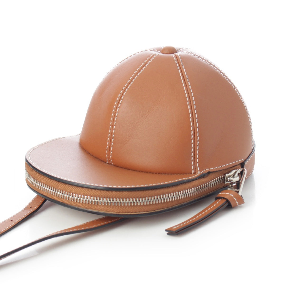 J.W.Anderson. leather Cap Hat Stitch Shoulder Bag Cross body Brown Silver Metal