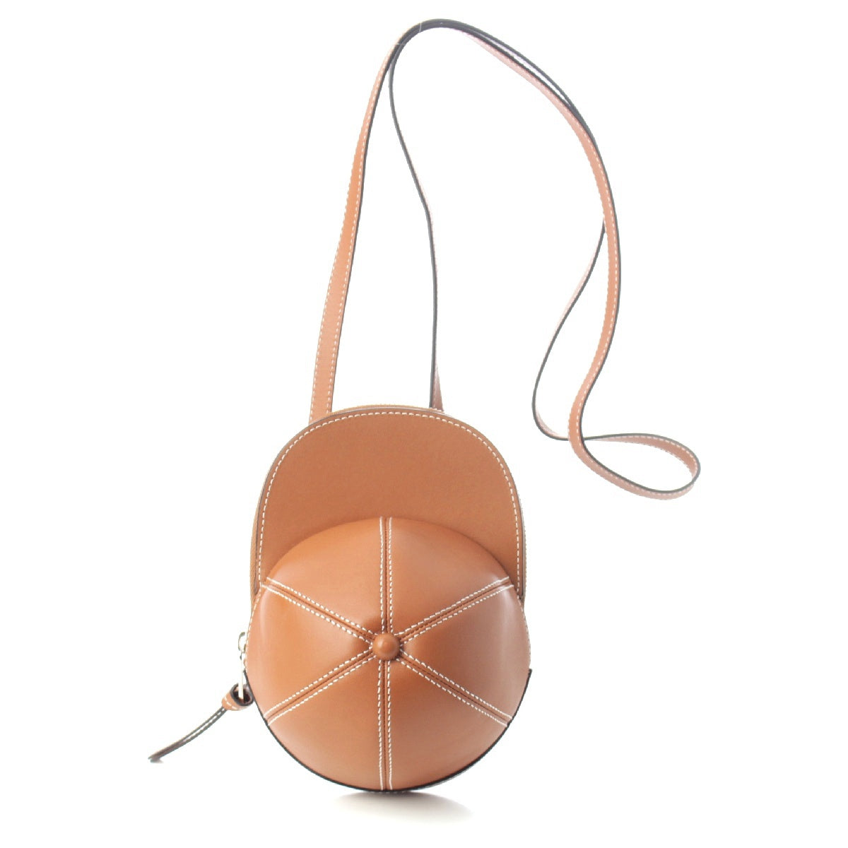 J.W.Anderson. leather Cap Hat Stitch Shoulder Bag Cross body Brown Silver Metal