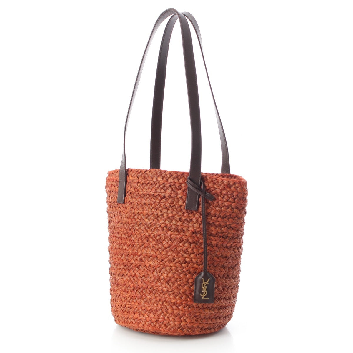 SAINT LAURENT Raffia leather Panniers Tote Bag 679518 Brown