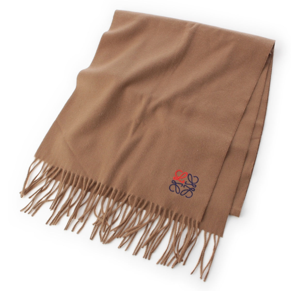 LOEWE cashmere Anagram logo embroidery fringe Scarf Stall shawl F000914X04 Brown