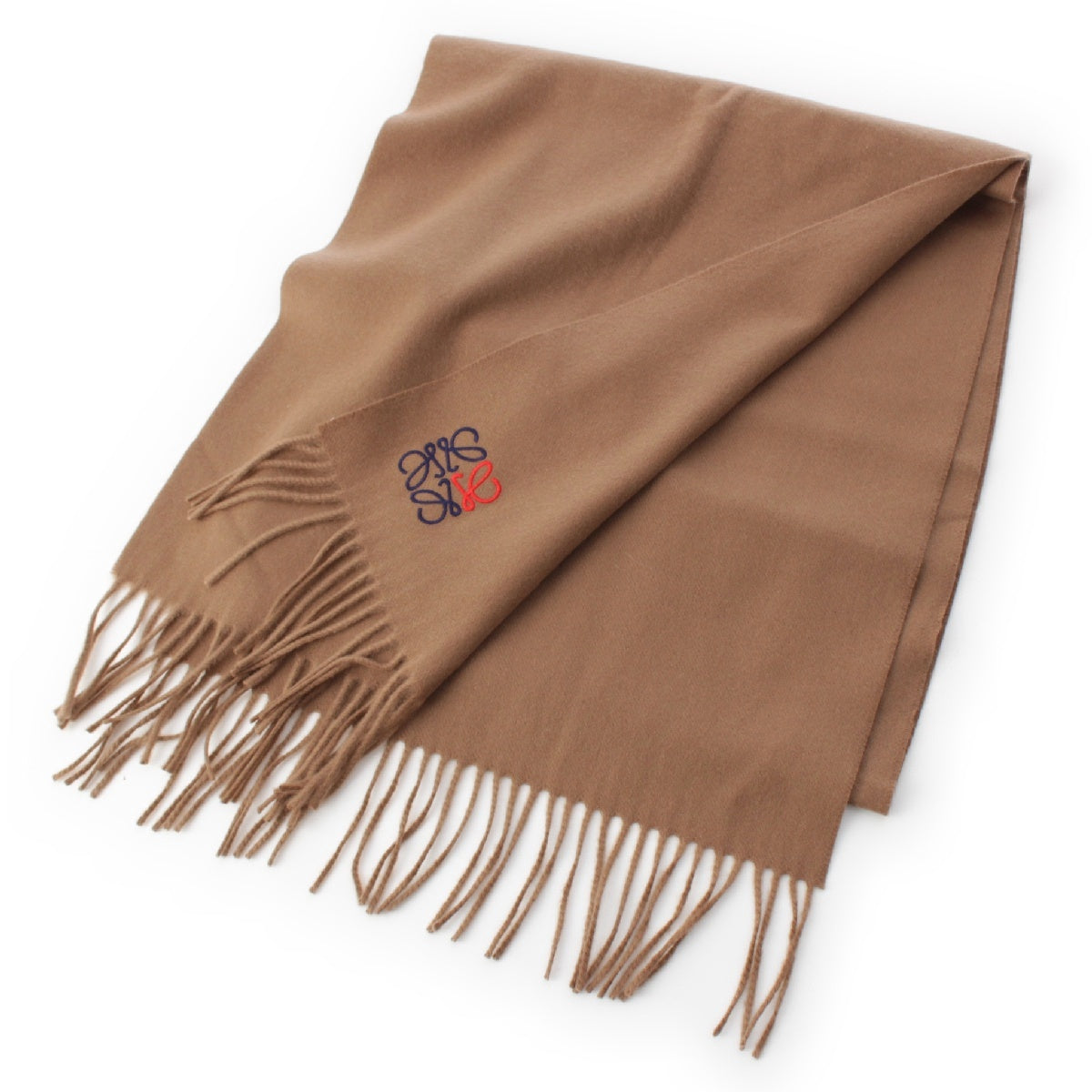 LOEWE cashmere Anagram logo embroidery fringe Scarf Stall shawl F000914X04 Brown