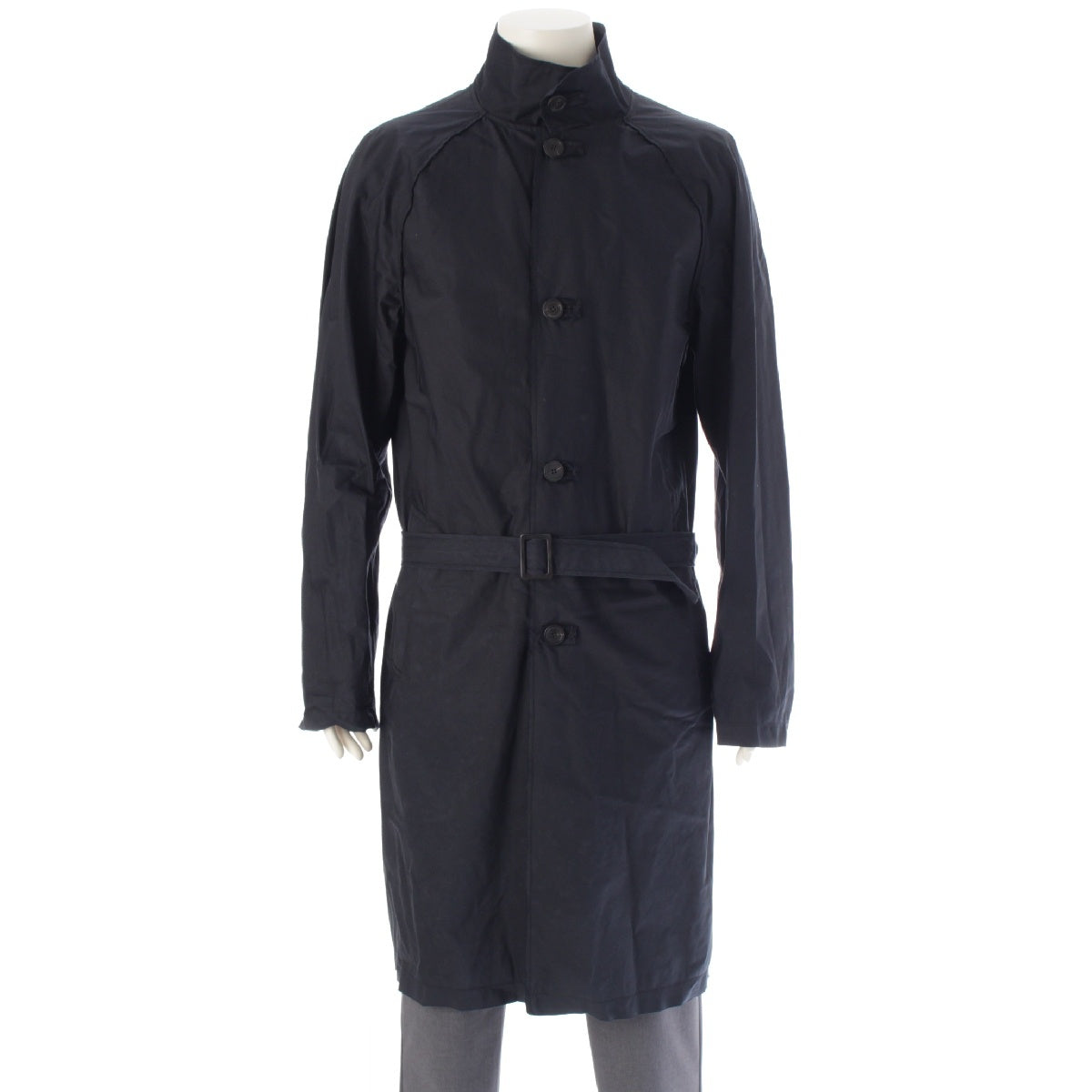 LANVIN Luca Osen Driver Period cotton Raw edge, belted, stand-up collar, long coat outer M02CL110 Navy 46