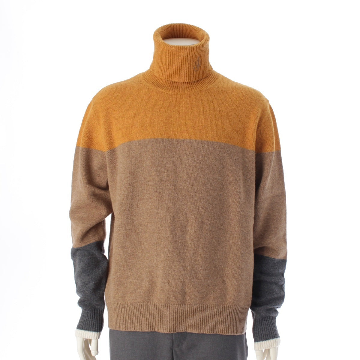 J.W.Anderson. Merino wool Logo embroidered turtleneck knit sweater tops KW03445YN0045280 Yellow brown gray L