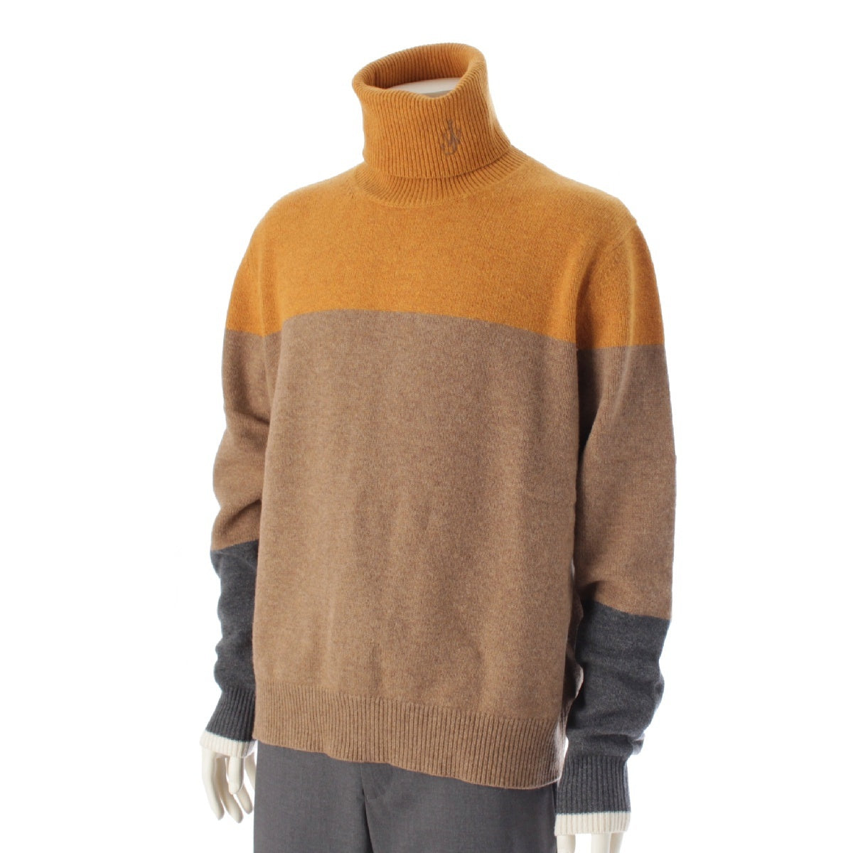 J.W.Anderson. Merino wool Logo embroidered turtleneck knit sweater tops KW03445YN0045280 Yellow brown gray L