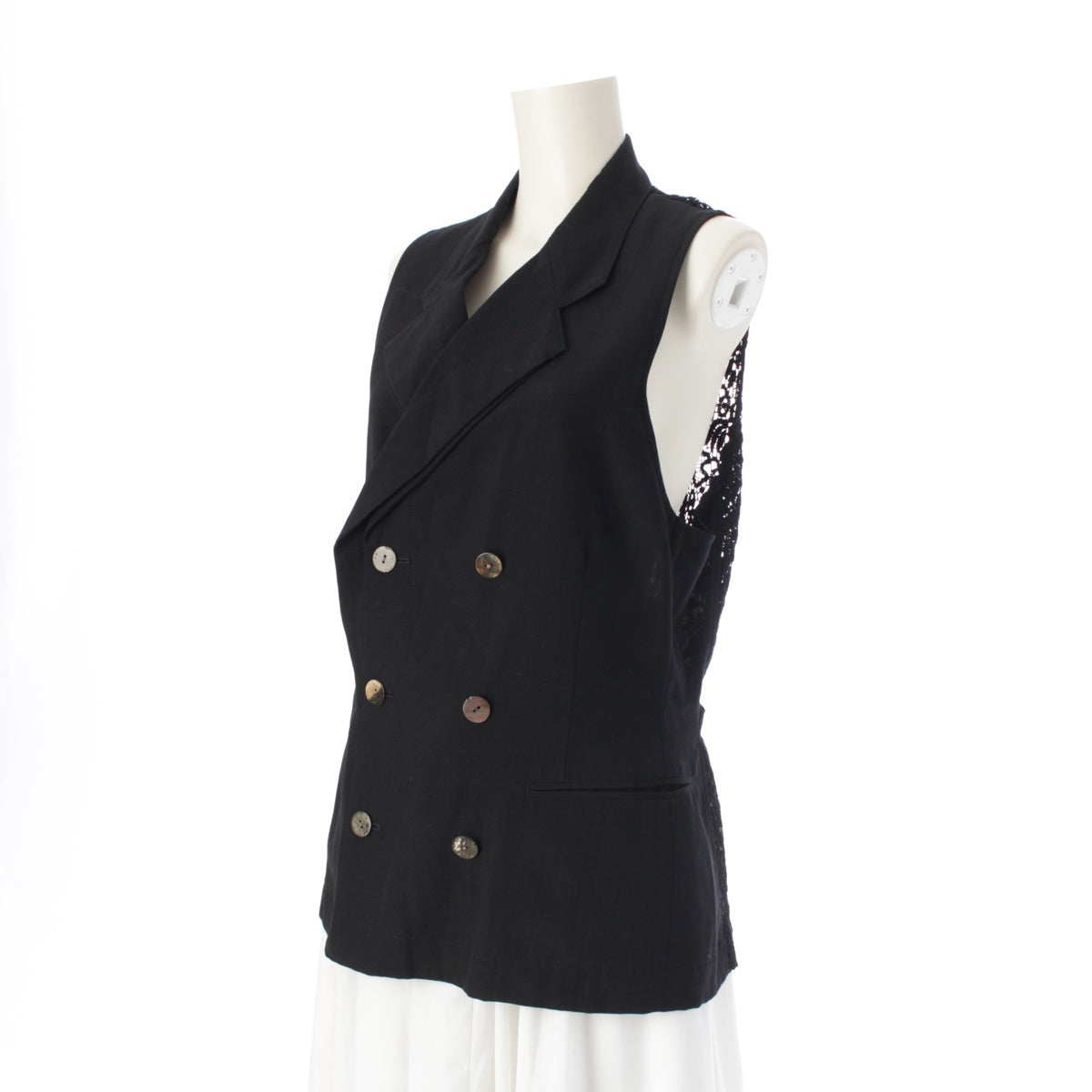 tricot COMME des GARCONS wool Lace switching double-breasted Best Tops Jackets AD1988 TV-110010 black
