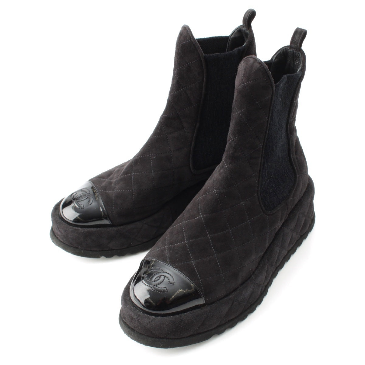 CHANEL Suede COCO Mark Matelasse Side Gore Short boots G45190 black 36C